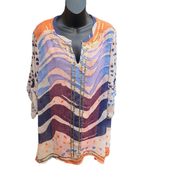 CHICO'S ABSTRACT PRINT SHEER TUNIC TOP - Picture 2 of 5